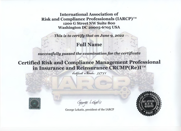 Certified Risk and Compliance Management Professional in Insurance and Reinsurance CRCMP(Re)I